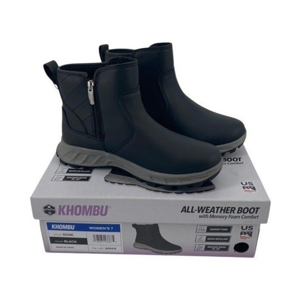 Khombu Dusk Women 7 Black All-Weather Boots Water Repellent Memory Foam